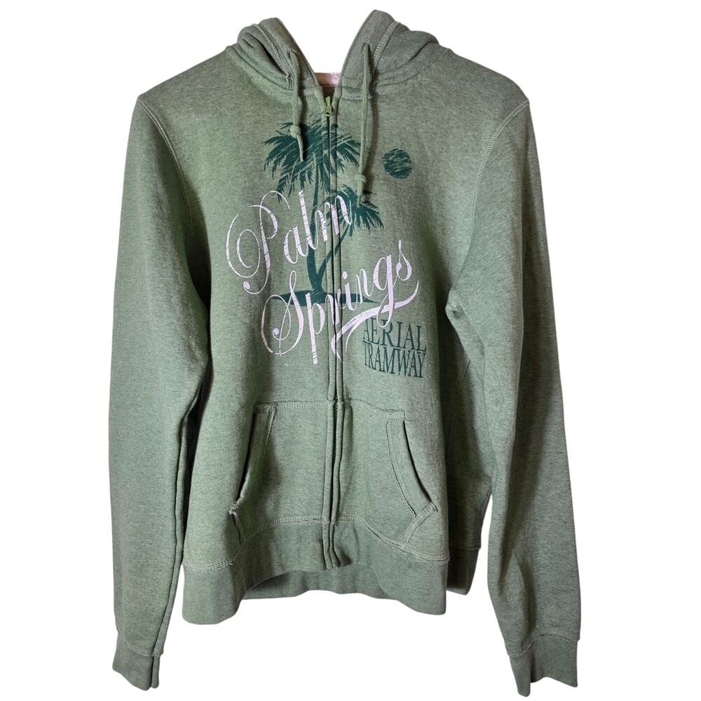 PALM SPRINGS AERIAL TRAMWAY Light Green Distressed Full Zip Active Hoodie SZ L